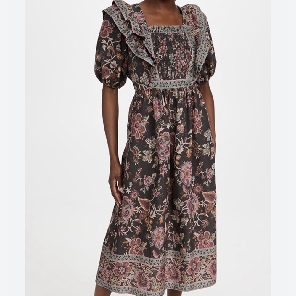 SEA Tess print puff sleeve smock dress